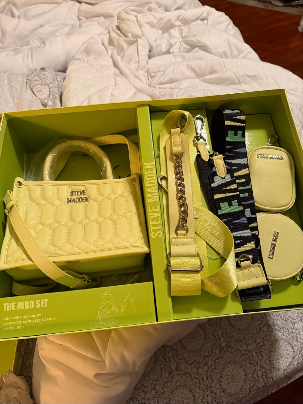 Steve Madden Niko Lemon Quilted Mini Crossbody Set